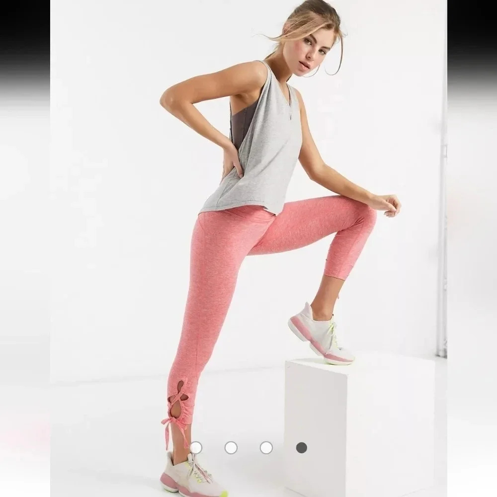 FP Free People Movement Swerve Lace Up Crop Leggings Pink High Rise Small